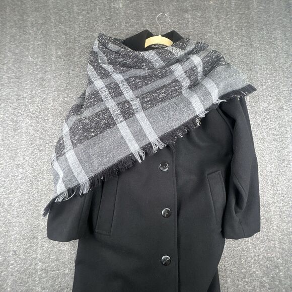 VTG Miss New Yorker Wool Blend Scarf Coat Womens Sz L Black USA Made 90s Winter - Picture 6 of 14